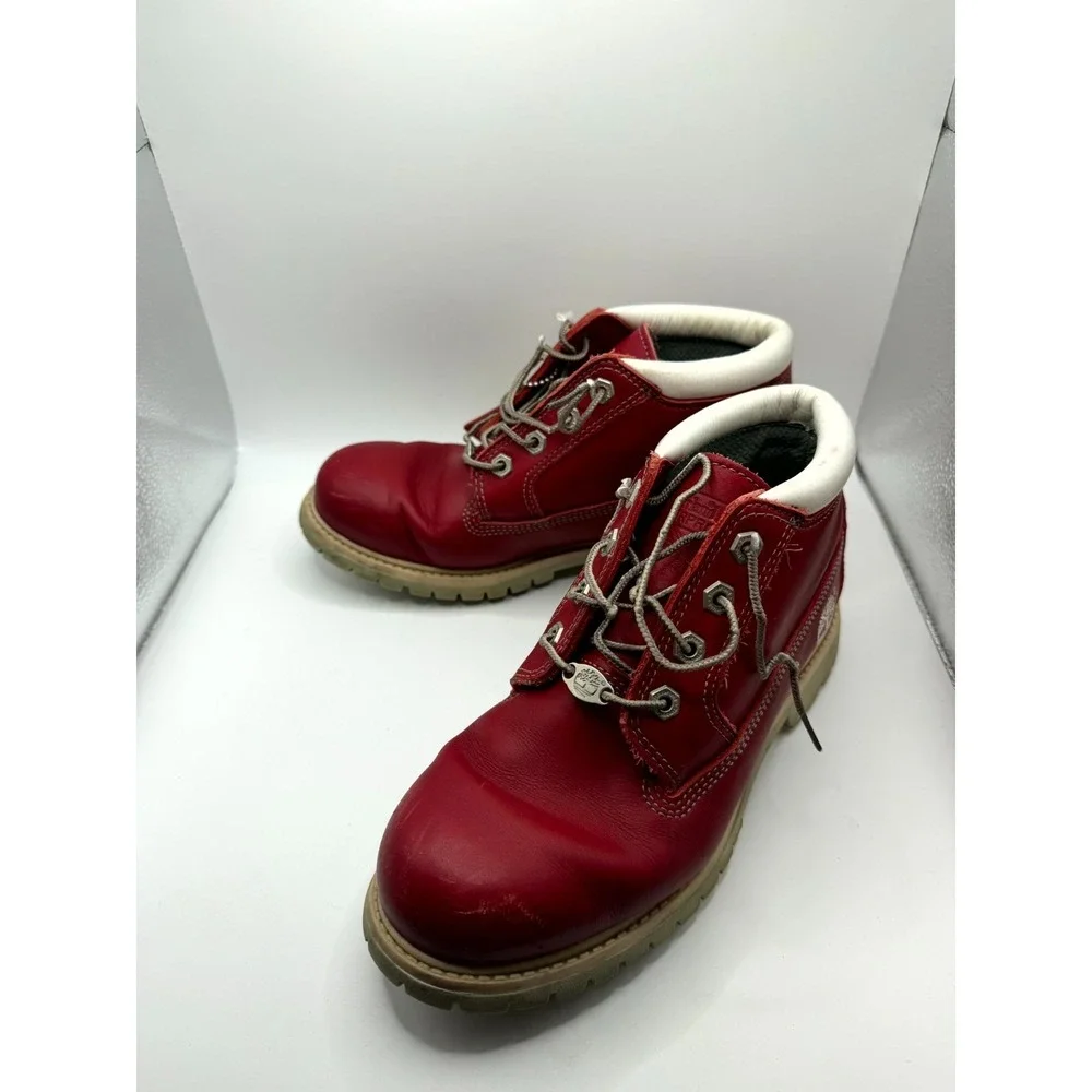 Timberland Nellie Womens 8.5 M Chukka Red Leather Waterproof Lace Up Ankle Boot - Picture 1 of 9